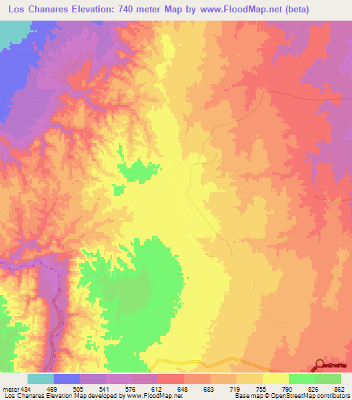 Los Chanares,Argentina Elevation Map