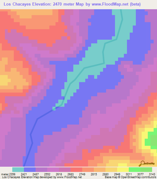 Los Chacayes,Argentina Elevation Map