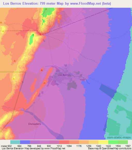 Los Berros,Argentina Elevation Map