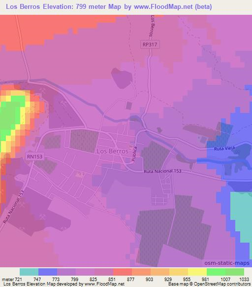 Los Berros,Argentina Elevation Map