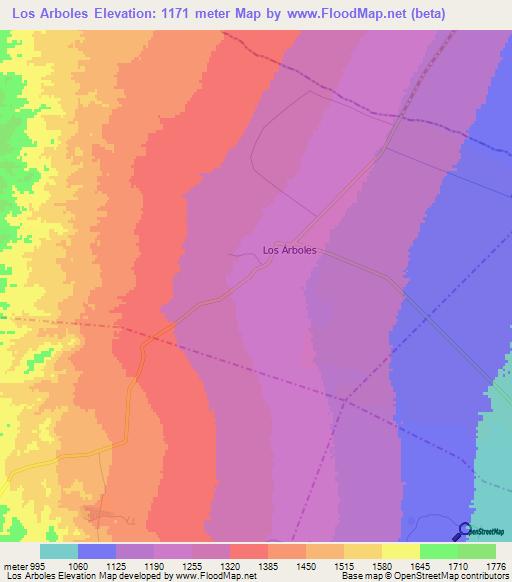 Los Arboles,Argentina Elevation Map
