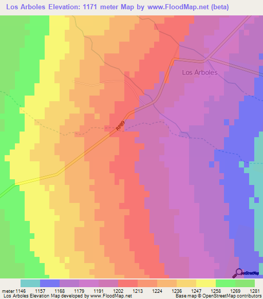 Los Arboles,Argentina Elevation Map