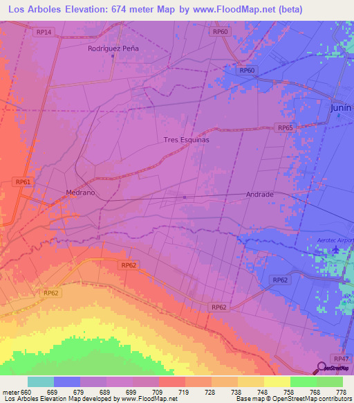 Los Arboles,Argentina Elevation Map