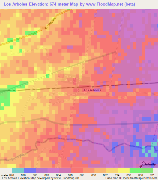 Los Arboles,Argentina Elevation Map