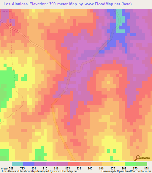 Los Alanices,Argentina Elevation Map