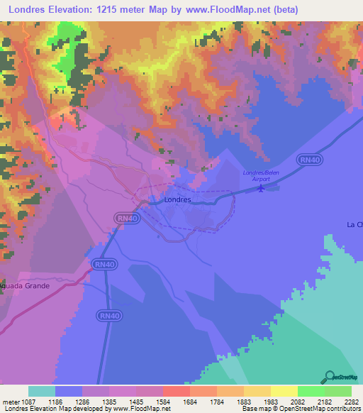 Londres,Argentina Elevation Map