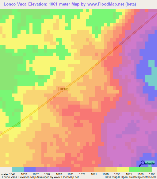 Lonco Vaca,Argentina Elevation Map