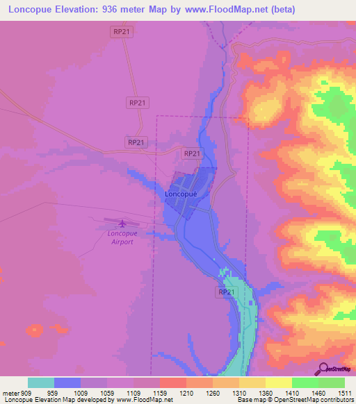 Loncopue,Argentina Elevation Map