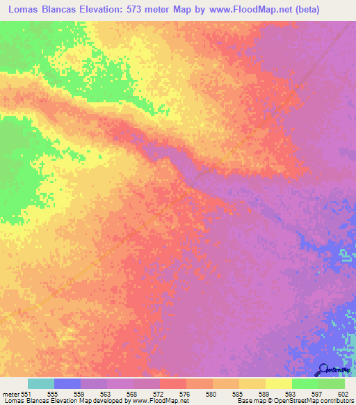 Lomas Blancas,Argentina Elevation Map
