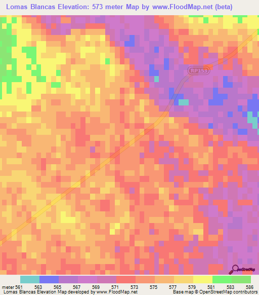 Lomas Blancas,Argentina Elevation Map