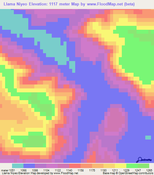 Llama Niyeo,Argentina Elevation Map