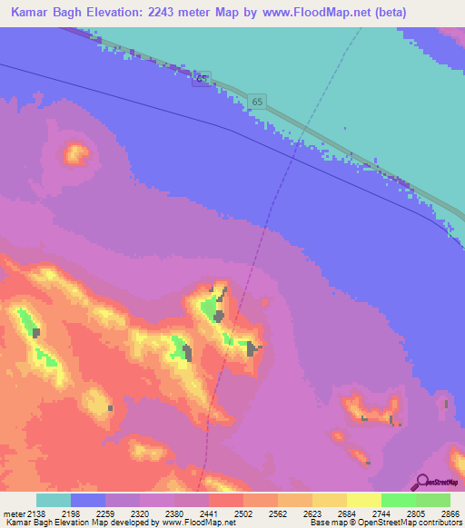 Kamar Bagh,Iran Elevation Map