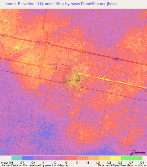 Leones,Argentina Elevation Map