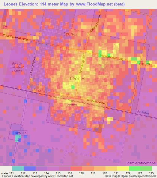 Leones,Argentina Elevation Map