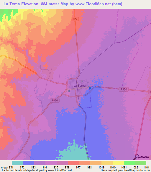 La Toma,Argentina Elevation Map