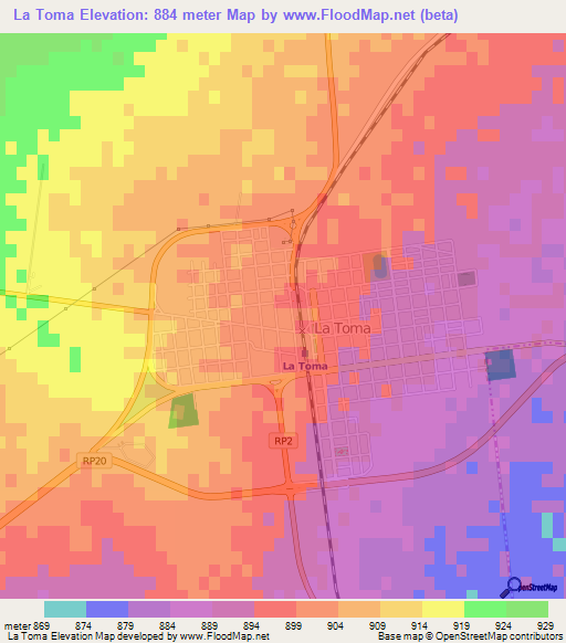 La Toma,Argentina Elevation Map