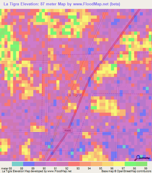 La Tigra,Argentina Elevation Map