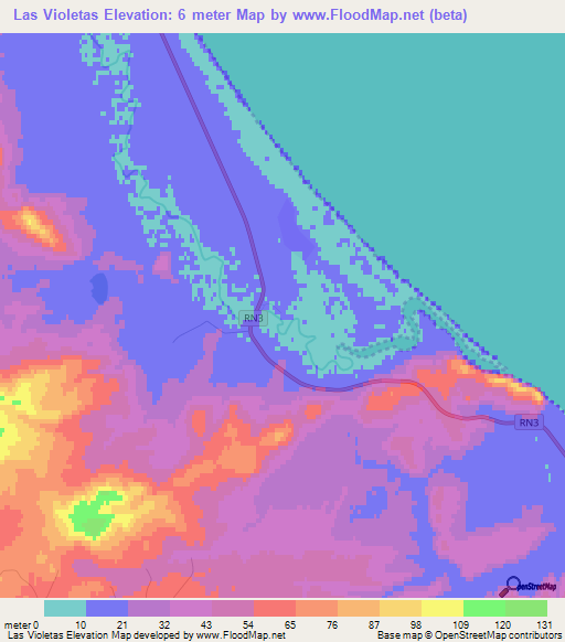 Las Violetas,Argentina Elevation Map
