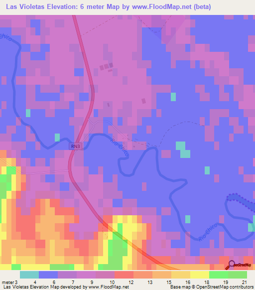 Las Violetas,Argentina Elevation Map