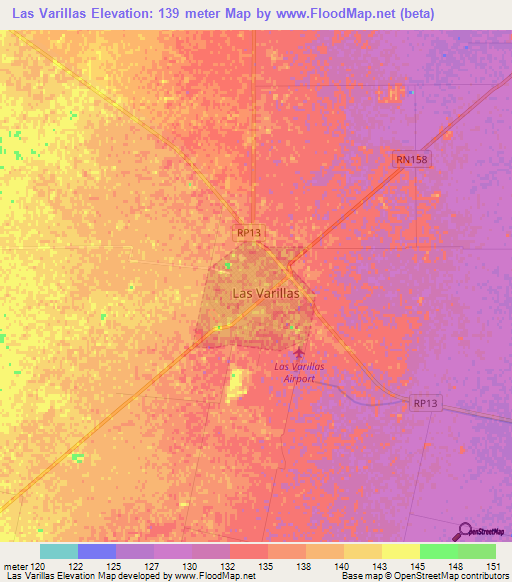 Las Varillas,Argentina Elevation Map