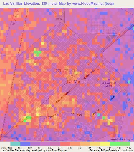 Las Varillas,Argentina Elevation Map