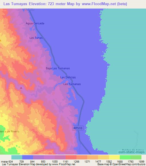 Las Tumayas,Argentina Elevation Map