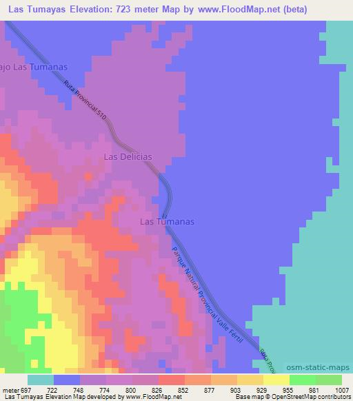 Las Tumayas,Argentina Elevation Map
