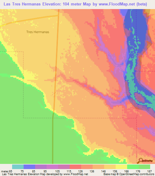 Las Tres Hermanas,Argentina Elevation Map