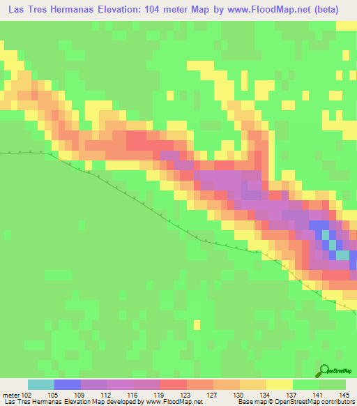 Las Tres Hermanas,Argentina Elevation Map