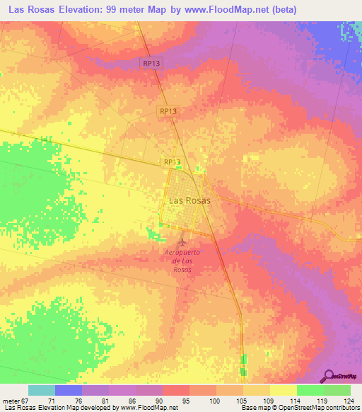 Las Rosas,Argentina Elevation Map
