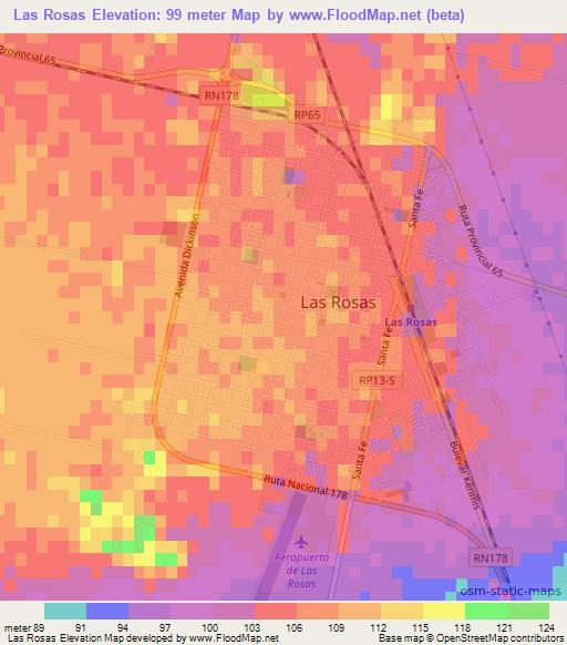 Las Rosas,Argentina Elevation Map