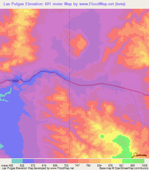 Las Pulgas,Argentina Elevation Map