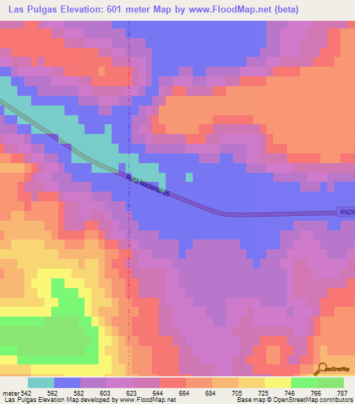Las Pulgas,Argentina Elevation Map