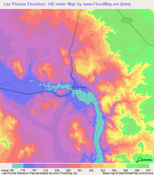 Las Plumas,Argentina Elevation Map