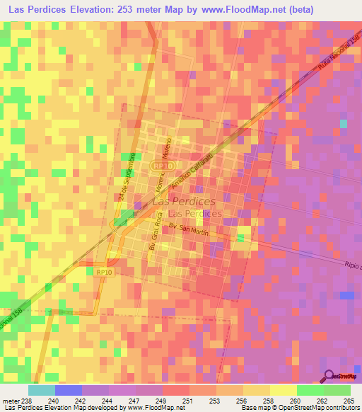 Las Perdices,Argentina Elevation Map