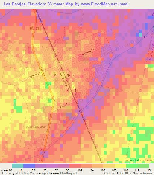 Las Parejas,Argentina Elevation Map
