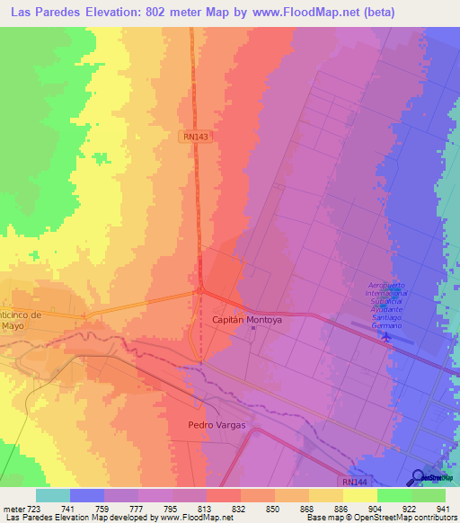 Las Paredes,Argentina Elevation Map