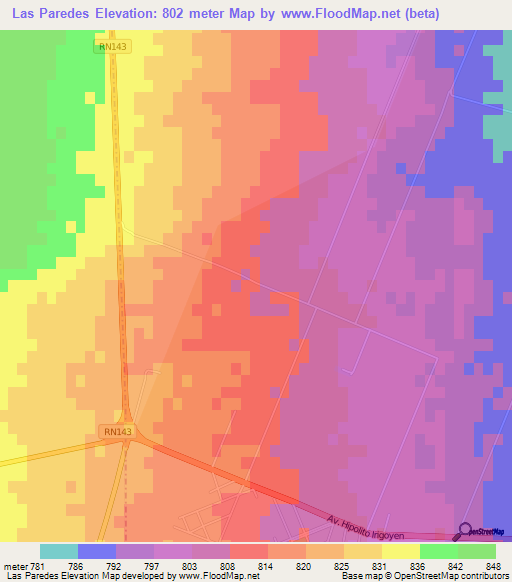 Las Paredes,Argentina Elevation Map