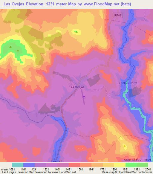 Las Ovejas,Argentina Elevation Map
