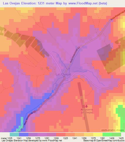 Las Ovejas,Argentina Elevation Map