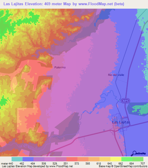 Las Lajitas,Argentina Elevation Map