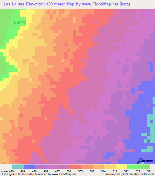 Las Lajitas,Argentina Elevation Map