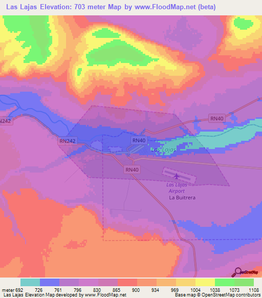 Las Lajas,Argentina Elevation Map