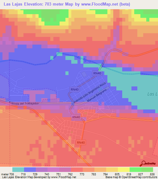 Las Lajas,Argentina Elevation Map