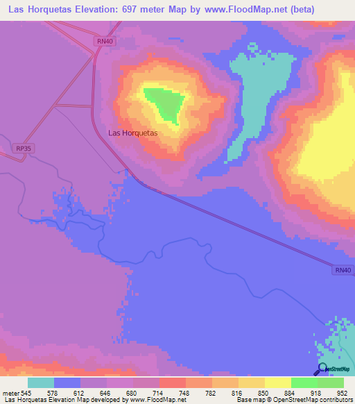 Las Horquetas,Argentina Elevation Map