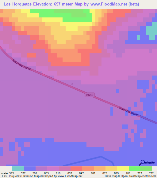 Las Horquetas,Argentina Elevation Map