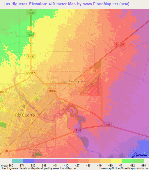 Las Higueras,Argentina Elevation Map