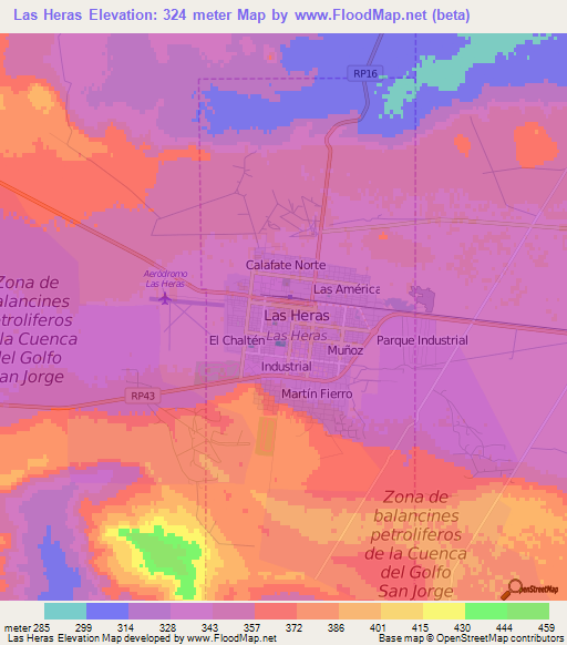 Las Heras,Argentina Elevation Map