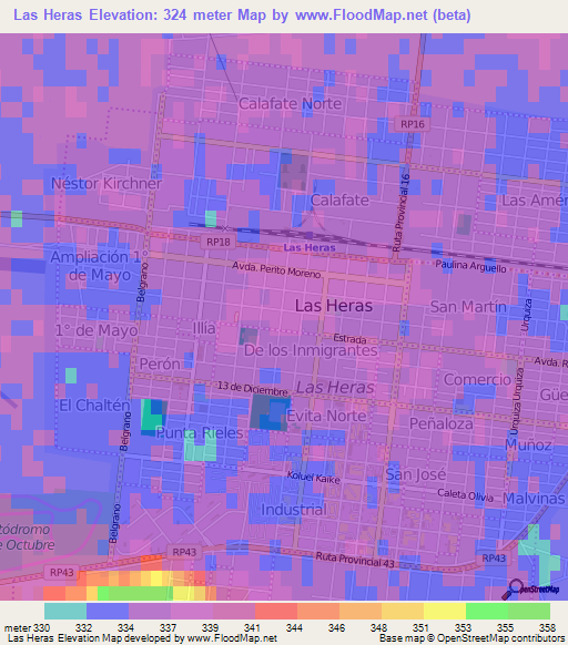 Las Heras,Argentina Elevation Map