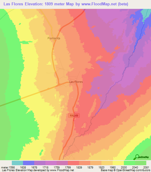 Las Flores,Argentina Elevation Map
